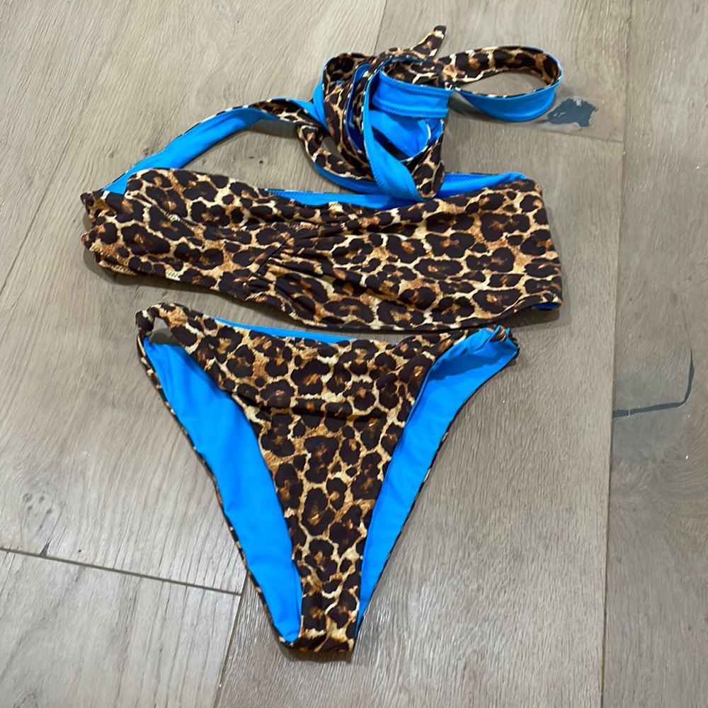 Tropic of C, Turquoise and leopard wrap bathing suit